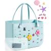 BAGSMART Beach Bag for Women, Water-resistant Rubber Tote Bag, Sandproof Vacation Essentials for Summer Swim Cruise Pool(Baby Blue)