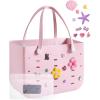 BAGSMART Beach Bag for Women, Water-resistant Rubber Tote Bag, Sandproof Vacation Essentials for Summer Swim Cruise Pool(Baby Pink)