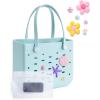 BAGSMART Beach Bag for Women, Water-resistant Rubber Tote Bag, Sandproof Vacation Essentials for Summer Swim Cruise Pool(M-blue)