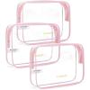 BAGSMART Clear Toiletry Bag, 3-Pack TSA Approved Travel Toiletry Bag Carry On Travel Accessories Bag Airport Airline Quart Size Bags water-resistant Makeup Bag for Women(Candy Pink)