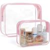 BAGSMART Clear Toiletry Bag, 3-Pack TSA Approved Travel Toiletry Bag Carry On Travel Accessories Bag Airport Airline Quart Size Bags water-resistant Makeup Bag for Women(Pink)