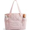BAGSMART Crush Tote Bag for Women, 20L Puffer Work Tote with Zipper, Travel Essentials Quilted Nurse Hospital Bag(A-pink)