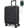 BAGSMART Expandable Carry On Luggage 22x14x9 Airline Approved, 20 Inch Suitcase with Spinner Wheels, Charging Ports, TSA Lock, Hard Shell Front Opening for Men Women Travel Business, Black(Black)