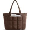 BAGSMART Expandable Tote Bag for Women, Puffer Work Tote Handbag, Quilted Carry On Bag for Travel Gym(Chocolate)