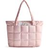 BAGSMART Expandable Tote Bag for Women, Puffer Work Tote Handbag, Quilted Carry On Bag for Travel Gym(Light Pink)