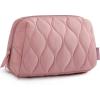BAGSMART Makeup Bag, Travel Cosmetic Bag, Puffy Padded Make Up Bag for Women, Makeup Organizer Case, Wide-open Pouch Purse, Travel Essentials, Toiletries Accessories Brushes, Pink(C-Dark Pink)