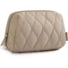 BAGSMART Makeup Bag, Travel Cosmetic Bag, Puffy Padded Make Up Bag for Women, Makeup Organizer Case, Wide-open Pouch Purse, Travel Essentials, Toiletries Accessories Brushes, Pink(D-Khaki)