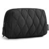 BAGSMART Makeup Bag, Travel Cosmetic Bag, Puffy Padded Make Up Bag for Women, Makeup Organizer Case, Wide-open Pouch Purse, Travel Essentials, Toiletries Accessories Brushes, Pink(B-Black)