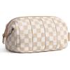 BAGSMART Makeup Bag Travel Toiletry Bag, Puffy Padded Make Up Bags for Women Makeup Organizer Case, Wide-open Pouch Purse Travel Essentials Toiletries Accessories Brushes, Pink(20-Checkered Khaki)