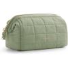 BAGSMART Makeup Bag Travel Toiletry Bag, Puffy Padded Make Up Bags for Women Makeup Organizer Case, Wide-open Pouch Purse Travel Essentials Toiletries Accessories Brushes, Pink(12-Mossy Green)