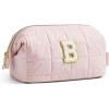 BAGSMART Makeup Bag Travel Toiletry Bag, Puffy Padded Make Up Bags for Women Makeup Organizer Case, Wide-open Pouch Purse Travel Essentials Toiletries Accessories Brushes, Pink(24-Letter B)