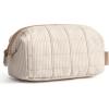 BAGSMART Makeup Bag Travel Toiletry Bag, Puffy Padded Make Up Bags for Women Makeup Organizer Case, Wide-open Pouch Purse Travel Essentials Toiletries Accessories Brushes, Pink(21-Strip Khaki Brown)