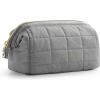 BAGSMART Makeup Bag Travel Toiletry Bag, Puffy Padded Make Up Bags for Women Makeup Organizer Case, Wide-open Pouch Purse Travel Essentials Toiletries Accessories Brushes, Pink(08-Grey)