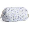 BAGSMART Makeup Bag Travel Toiletry Bag, Puffy Padded Make Up Bags for Women Makeup Organizer Case, Wide-open Pouch Purse Travel Essentials Toiletries Accessories Brushes, Pink(18-Blue Ditsy Floral)