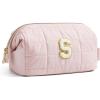BAGSMART Makeup Bag Travel Toiletry Bag, Puffy Padded Make Up Bags for Women Makeup Organizer Case, Wide-open Pouch Purse Travel Essentials Toiletries Accessories Brushes, Pink(31-Letter S)