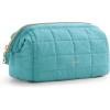 BAGSMART Makeup Bag Travel Toiletry Bag, Puffy Padded Make Up Bags for Women Makeup Organizer Case, Wide-open Pouch Purse Travel Essentials Toiletries Accessories Brushes, Pink(10-Teal)