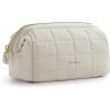 BAGSMART Makeup Bag Travel Toiletry Bag, Puffy Padded Make Up Bags for Women Makeup Organizer Case, Wide-open Pouch Purse Travel Essentials Toiletries Accessories Brushes, Pink(03-Beige)