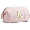BAGSMART Makeup Bag Travel Toiletry Bag, Puffy Padded Make Up Bags for Women Makeup Organizer Case, Wide-open Pouch Purse Travel Essentials Toiletries Accessories Brushes, Pink(23-Letter A)