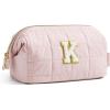 BAGSMART Makeup Bag Travel Toiletry Bag, Puffy Padded Make Up Bags for Women Makeup Organizer Case, Wide-open Pouch Purse Travel Essentials Toiletries Accessories Brushes, Pink(28-Letter K)