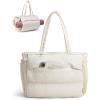 BAGSMART Puffy Tote Bag for Women, 22L Gym Bag for 40oz Tumbler, Work Handbag for Travel Yoga Tennis College(Cream)