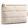 BAGSMART Small Cosmetic Bag, Elegant Roomy Makeup Bags,lipstick pouch,Zipper Pouch,Great Gifts for Women,Travel Waterproof Toiletry Bag Accessories Organizer Gifts (Pink-1 pcs)(Khaki Stripe)