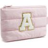 BAGSMART Small Cosmetic Bag, Elegant Roomy Makeup Bags,lipstick pouch,Zipper Pouch,Great Gifts for Women,Travel Waterproof Toiletry Bag Accessories Organizer Gifts (Pink-1 pcs)(Initial-A)