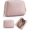 BAGSMART Small Makeup Bag, Travel Cosmetic Bag Make Up Pouch Small Travel Zipper Pouch,Water-resistant Toiletry Bag,Makeup Organizer Bag for Women, Black(01-Pink)