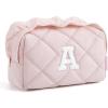 BAGSMART Small Makeup Bag, Travel Cosmetic Bag Make Up Pouch Small Travel Zipper Pouch,Water-resistant Toiletry Bag,Makeup Organizer Bag for Women, Black(03-Initial-A-Pink)