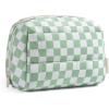 BAGSMART Small Makeup Bag, Travel Cosmetic Bag Make Up Pouch Small Travel Zipper Pouch,Water-resistant Toiletry Bag,Makeup Organizer Bag for Women, Black(Green checkered)