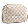 BAGSMART Small Makeup Bag, Travel Cosmetic Bag Make Up Pouch Small Travel Zipper Pouch,Water-resistant Toiletry Bag,Makeup Organizer Bag for Women, Black(Khaki Checkered)