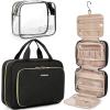 BAGSMART Toiletry Bag Hanging Travel Makeup Organizer with TSA Approved Transparent Cosmetic Bag Makeup Bag for Full Sized Toiletries, Large-Blck(Black)