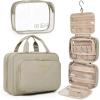 BAGSMART Toiletry Bag Hanging Travel Makeup Organizer with TSA Approved Transparent Cosmetic Bag Makeup Bag for Full Sized Toiletries, Large-Blck(Camel)