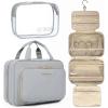BAGSMART Toiletry Bag Hanging Travel Makeup Organizer with TSA Approved Transparent Cosmetic Bag Makeup Bag for Full Sized Toiletries, Large-Blck(Grey)
