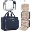 BAGSMART Toiletry Bag Hanging Travel Makeup Organizer with TSA Approved Transparent Cosmetic Bag Makeup Bag for Full Sized Toiletries, Large-Blck(Navy)