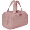 BAGSMART Travel Toiletry Bag, Lightweight Large Wide-open Travel Bag for Women, Puffy Cosmetic Makeup Bag Organizer with Handle for Accessories,Essentials, Toiletries, Black(Dark Pink)