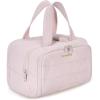 BAGSMART Travel Toiletry Bag, Lightweight Large Wide-open Travel Bag for Women, Puffy Cosmetic Makeup Bag Organizer with Handle for Accessories,Essentials, Toiletries, Black(d-Pink)
