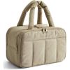 BAGSMART Travel Toiletry Bag, Puffy Large Toiletry Bag for Women, Lightweight Cosmetic Makeup Bag Organizer with Handle for Traveling, Accessories, Essentials, Toiletries (Green)(D-Light Camel)