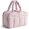 BAGSMART Travel Toiletry Bag, Puffy Large Toiletry Bag for Women, Lightweight Cosmetic Makeup Bag Organizer with Handle for Traveling, Accessories, Essentials, Toiletries (Green)(F-Light Pink)