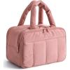 BAGSMART Travel Toiletry Bag, Puffy Large Toiletry Bag for Women, Lightweight Cosmetic Makeup Bag Organizer with Handle for Traveling, Accessories, Essentials, Toiletries (Green)(A-Dark Pink)