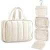 BAGSMART Travel Toiletry Bag for women, Portable Hanging Hook Makeup Bag Organizer, Waterproof Makeup Cosmetic Bag, for Full-Size Accessories, Toiletries, Camel(Beige)