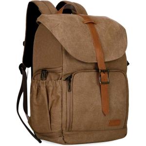 BAGSMART Camera Backpack, DSLR Camera Bag, Waterproof Camera Bag Backpack for Photographers, Fit up to 15″ Laptop with Rain Cover and Tripod Holder, Ivory White(Khaki)
