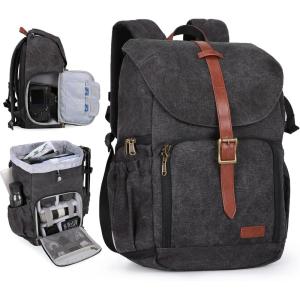 BAGSMART Camera Backpack, DSLR Camera Bag, Waterproof Camera Bag Backpack for Photographers, Fit up to 15″ Laptop with Rain Cover and Tripod Holder, Ivory White(Black)