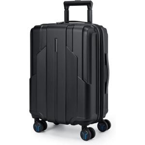 BAGSMART Carry On Luggage 22x14x9 Airline Approved, 1OO% PC Hardside Expandable Luggage with TSA Lock, 20 Inch Travel Suitcase with Spinner Wheels,Beige(Black)