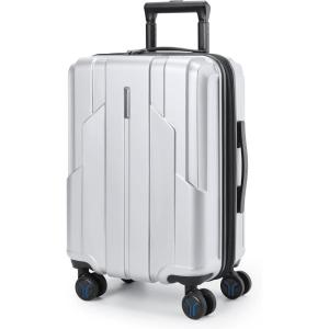 BAGSMART Carry On Luggage 22x14x9 Airline Approved, 1OO% PC Hardside Expandable Luggage with TSA Lock, 20 Inch Travel Suitcase with Spinner Wheels,Beige(Sliver)