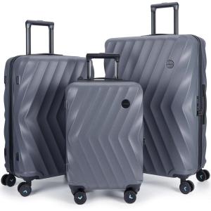 BAGSMART Carry On Luggage 22x14x9 Airline Approved, PC Hardside Suitcase, 20 Inch Carryon with Spinner Wheels, Travel Luggage Lightweight Rolling Suitcases for Men Women (Purple)(04- Charcoal Grey)