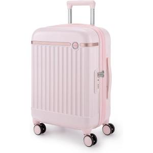 BAGSMART Carry On Luggage 22x14x9 Airline Approved with Spinner Wheels, Travel TSA Approved 100% PC Hard Shell Suitcases, 20 Inch Expandable Luggage with TSA Lock, Dark Sea Green(Atlas Pink)