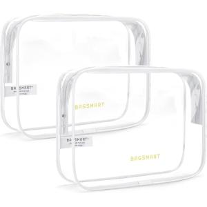 BAGSMART Clear Toiletry Bag, 3-Pack TSA Approved Travel Toiletry Bag Carry On Travel Accessories Bag Airport Airline Quart Size Bags water-resistant Makeup Bag for Women(Classic White)
