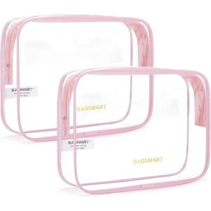 BAGSMART Clear Toiletry Bag, 3-Pack TSA Approved Travel Toiletry Bag Carry On Travel Accessories Bag Airport Airline Quart Size Bags water-resistant Makeup Bag for Women(Angelic Pink)