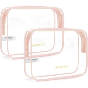 BAGSMART Clear Toiletry Bag, 3-Pack TSA Approved Travel Toiletry Bag Carry On Travel Accessories Bag Airport Airline Quart Size Bags water-resistant Makeup Bag for Women(Chic Nude Pink)