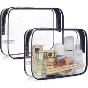 BAGSMART Clear Toiletry Bag, 3-Pack TSA Approved Travel Toiletry Bag Carry On Travel Accessories Bag Airport Airline Quart Size Bags water-resistant Makeup Bag for Women(Active Black)